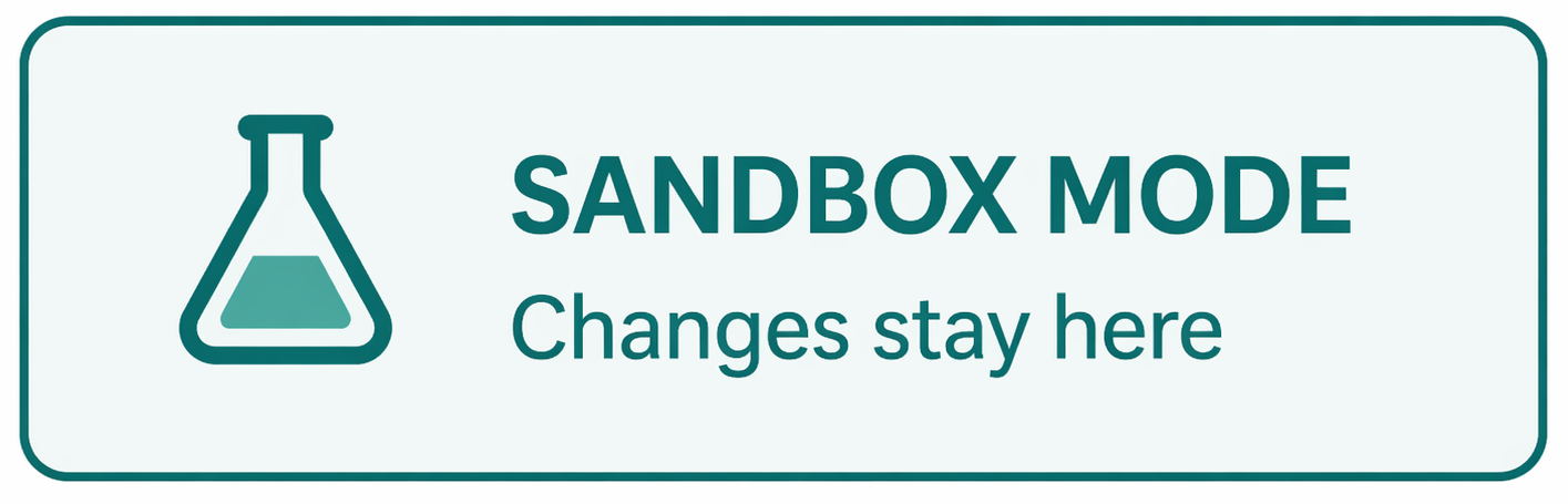 Beaker with text "Sandbox Mode..."