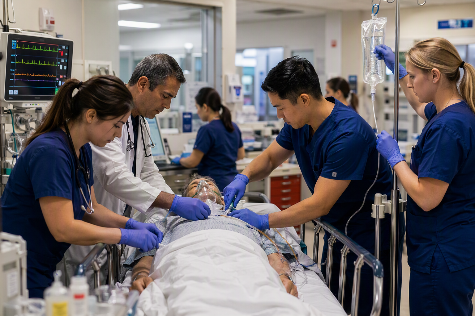 Emergency Room staff working on a patient